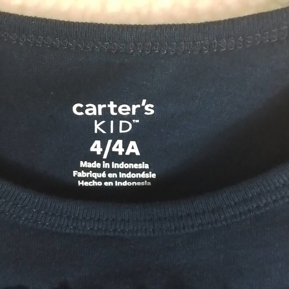 Carter's Kid Long Sleeve Cotton Top Tee Size 4 Navy‎ w/ Applique - Picture 12 of 12